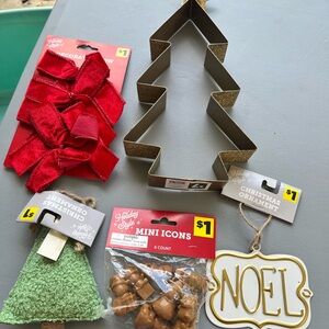 Christmas Ornament Set with Red Bows and Gold Tree